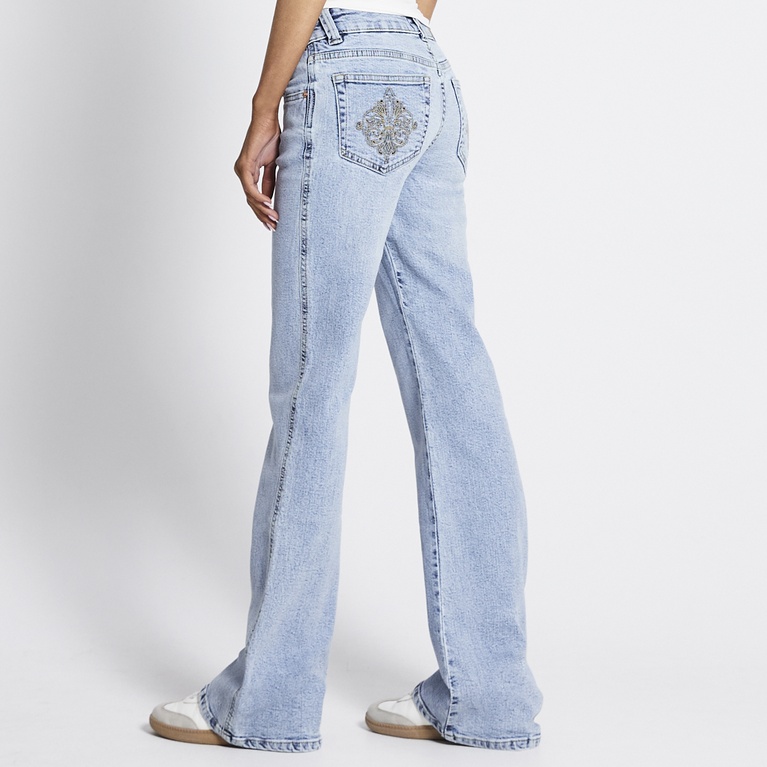 Embroidery bootcut jeans "Paris Embroidery" Wash Lt